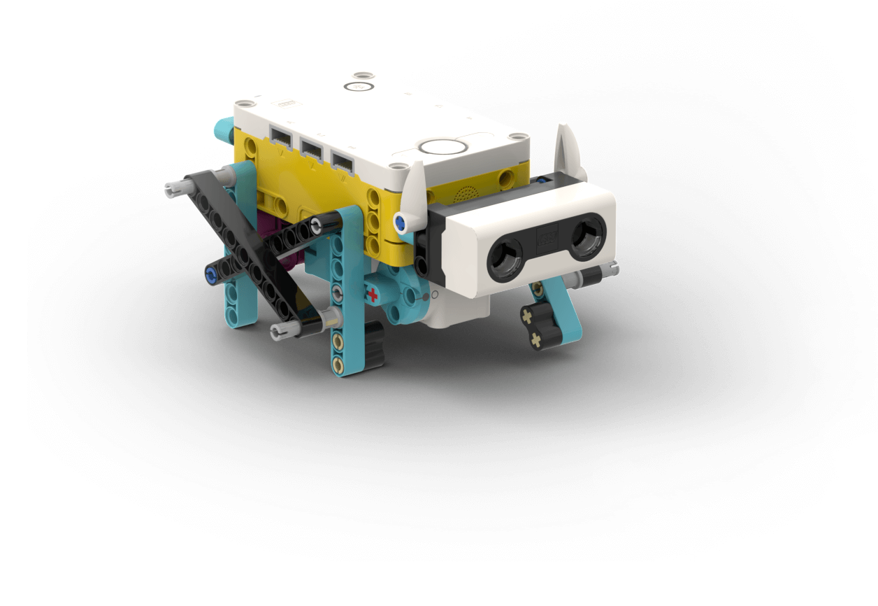 Robot educativo LEGO Spike con forma de gato usado en clases de programación para niños